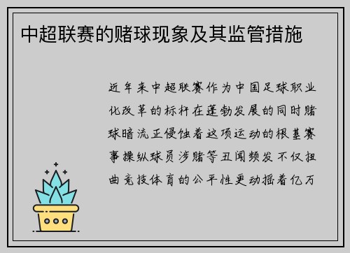 中超联赛的赌球现象及其监管措施